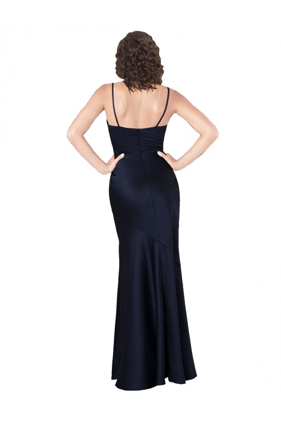 Discount Sleeveless Dark Navy A-Line Cowl Neck Black Tie Prom Dress Canada