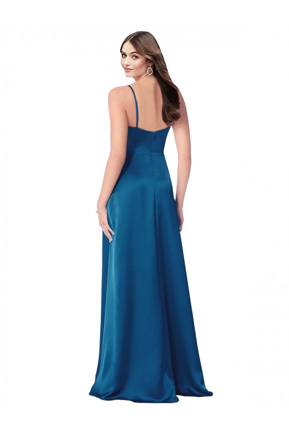 Discount Sleeveless Peacock Blue Low Back A-Line Spaghetti Straps Prom Dress Canada