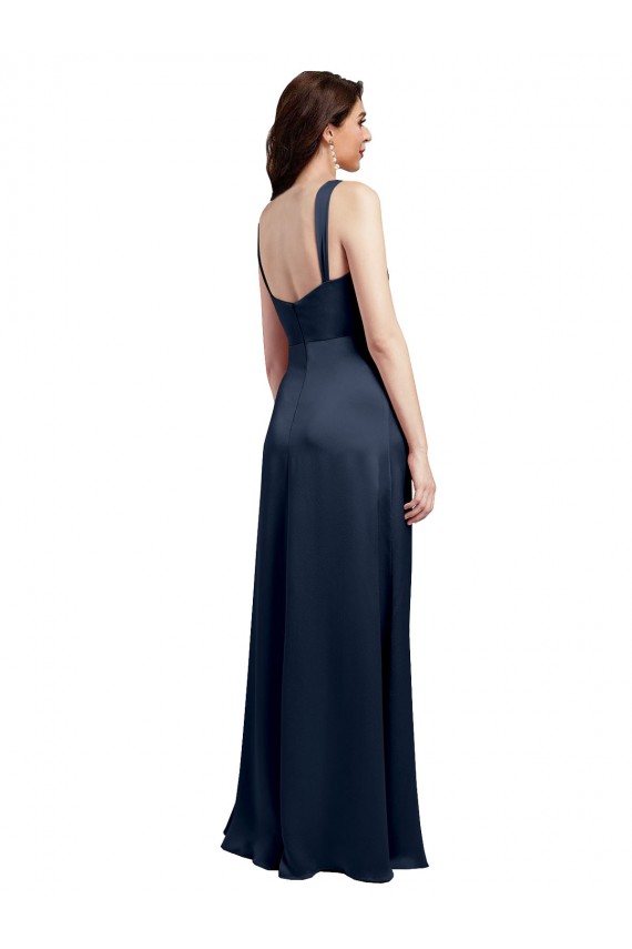 Discount Sleeveless Dark Navy Low Back A-Line Cowl Neck Prom Dress Canada