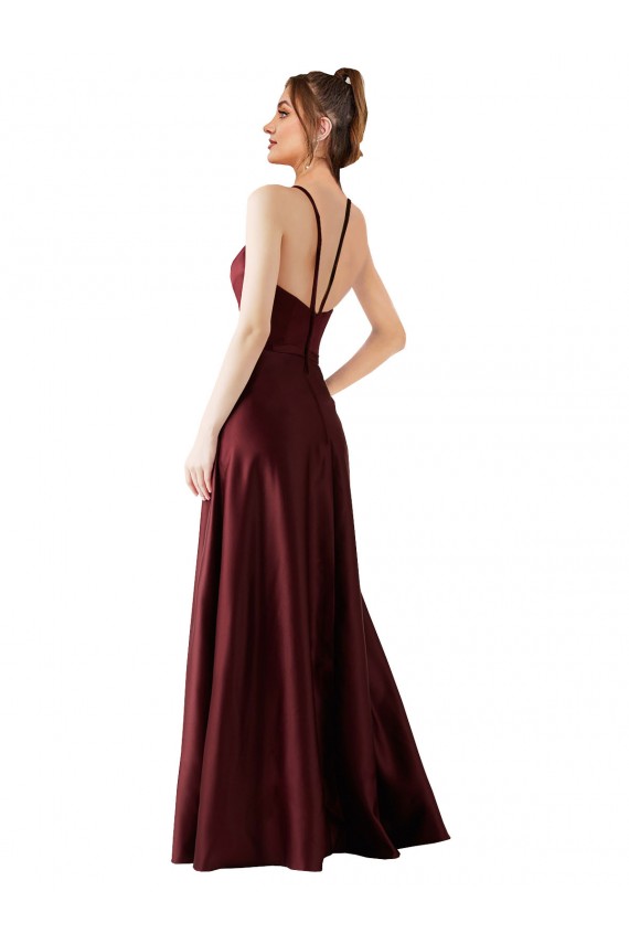 Discount Sleeveless Burgundy Gold A-Line Halter Neck Prom Dress Canada