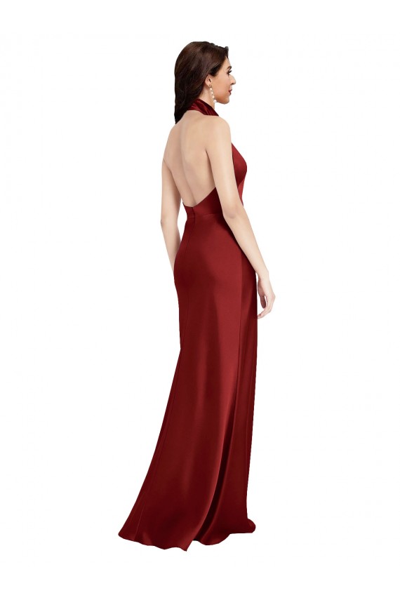 Discount Sleeveless Burgundy Backless A-Line Halter Neck Black Tie Prom Dress Canada