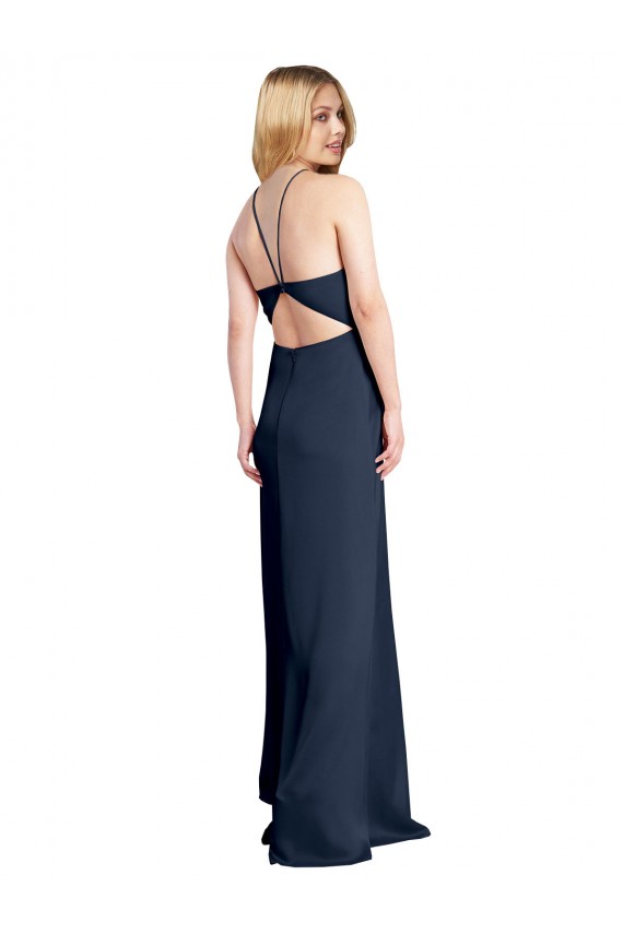 Discount Sleeveless Dark Navy Criss Cross Open Back A-Line Halter Neck Prom Dress Canada