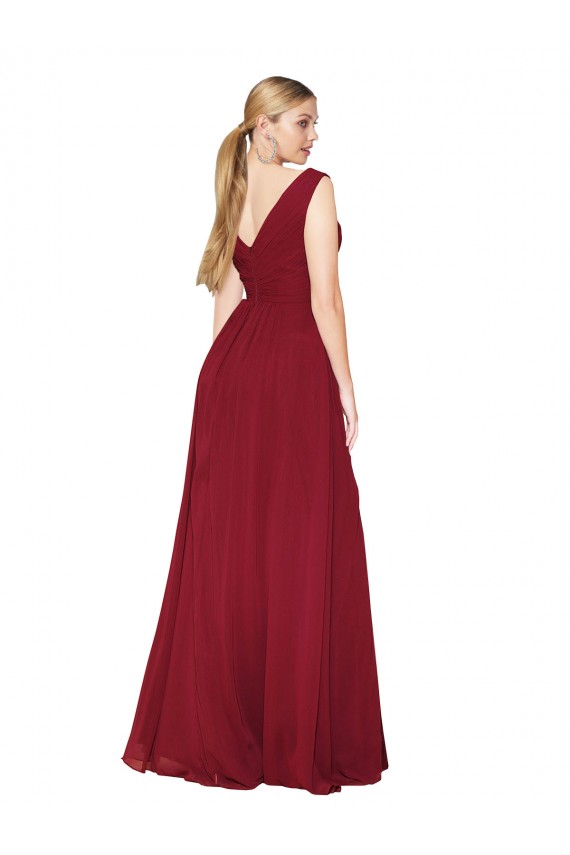 Discount Sleeveless Burgundy V-Back A-Line High Neck Soft Chiffon Prom Dress Canada