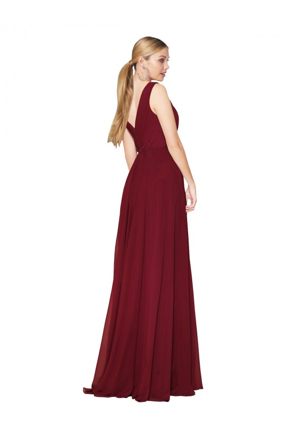 Discount Sleeveless Burgundy Long A-Line High Neck Soft Chiffon Prom Dress Canada