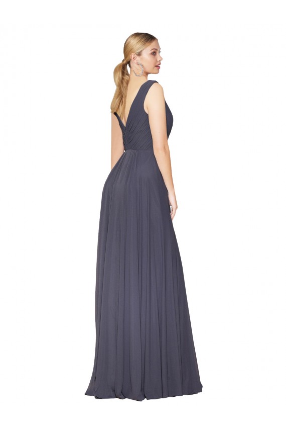 Discount Sleeveless Dusty Blue V-Back A-Line V-Neck Prom Dress Canada