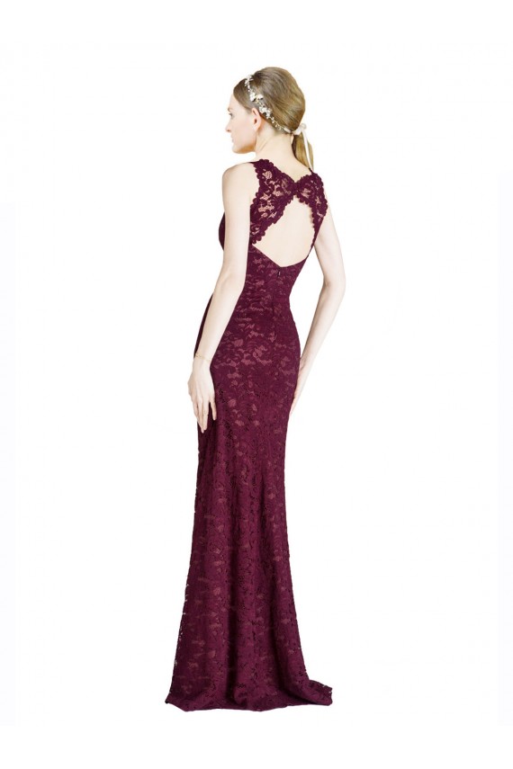 Discount Sleeveless Burgundy Gold Keyhole Back A-Line Illusion Neck Prom Dress Canada