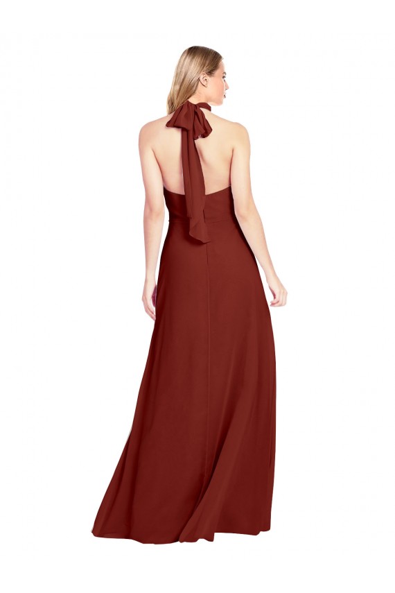 Discount Sleeveless Burgundy Open Back A-Line Halter Neck Prom Dress Canada