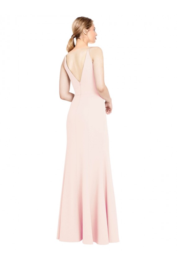 Discount Sleeveless Pink V-Back A-Line High Neck Stretch Crepe Prom Dress Canada
