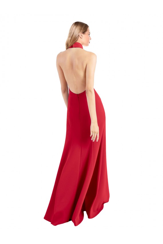 Discount Sleeveless Red Open Back A-Line Halter Neck Prom Dress Canada