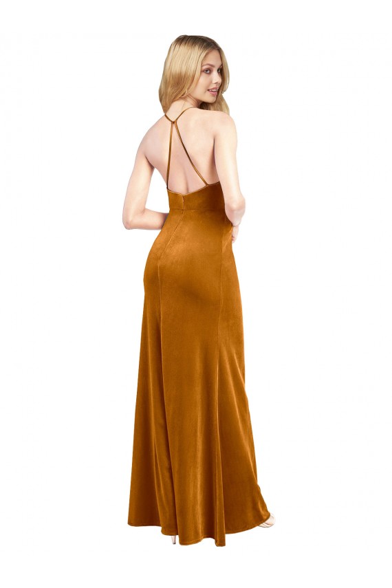 Discount Sleeveless Gold Criss Cross Open Back A-Line Halter Neck Prom Dress Canada