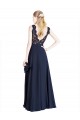 Discount Sleeveless Dark Navy V-Back A-Line Illusion Neck Prom Dress Canada
