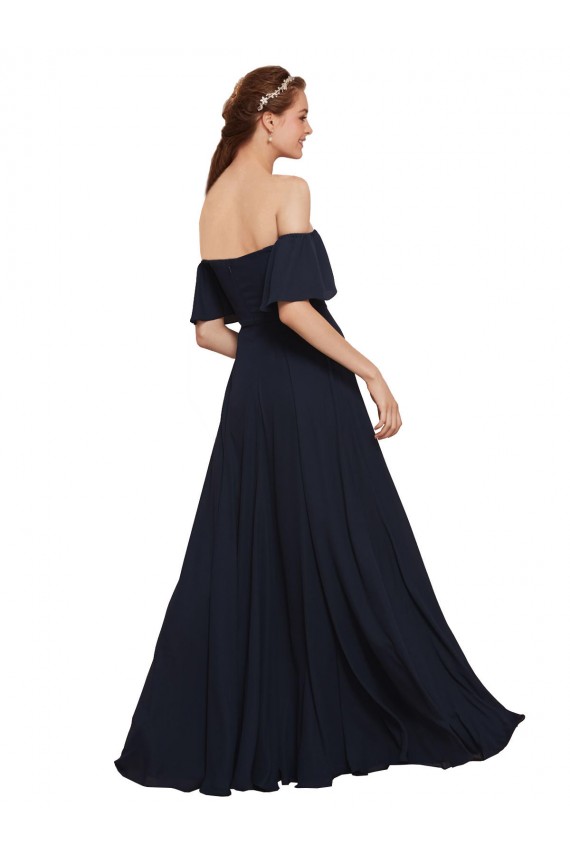 Discount Sleeveless Dark Navy Off the Shoulder Prom Dress Canada