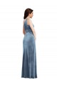 Discount Sleeveless Dusty Blue A-Line Off the Shoulder Stretch Velvet Prom Dress Canada