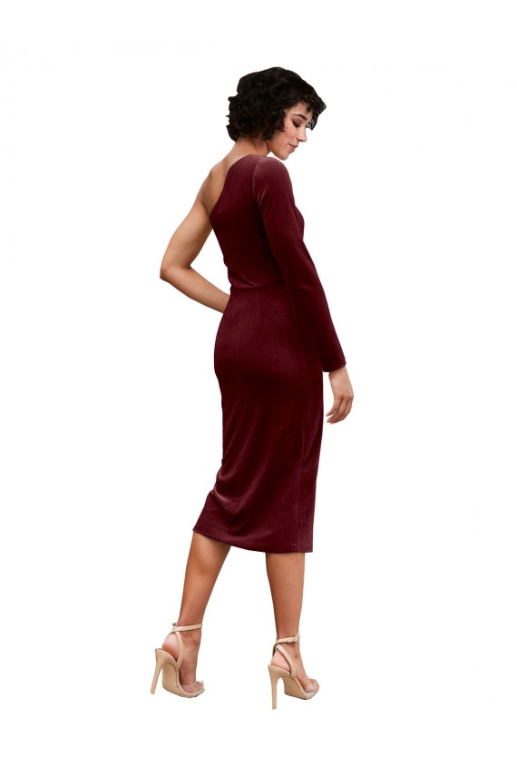 Discount Long Sleeves Burgundy A-Line One Shoulder Black Tie Prom Dress Canada