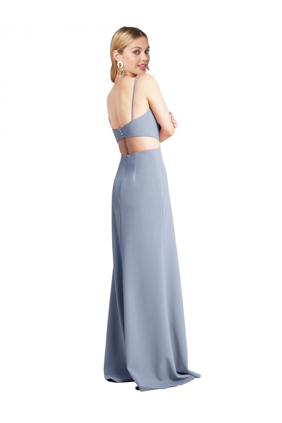 Discount Sleeveless Smoke Blue Open Back A-Line Spaghetti Straps Prom Dress Canada
