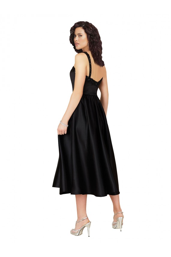 Discount Sleeveless Black A-Line Square Neck Satin Prom Dress Canada