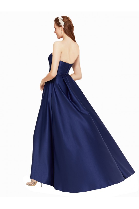 Discount Sleeveless Dark Navy Low Back A-Line Strapless High Low Prom Dress Canada