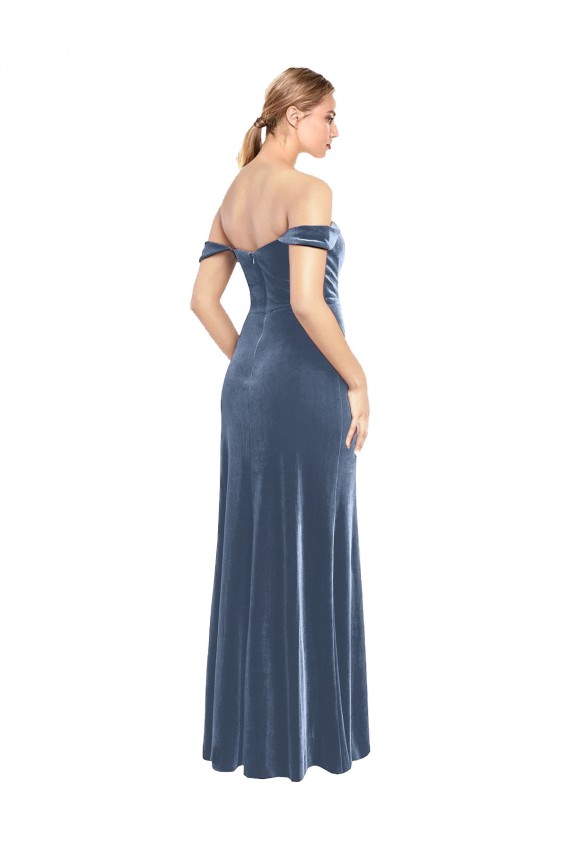 Discount Sleeveless Dusty Blue A-Line Strapless Stretch Velvet Prom Dress Canada