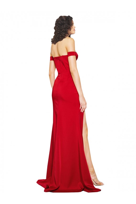 Discount Sleeveless Red A-Line Silky Satin Off the Shoulder Prom Dress Canada