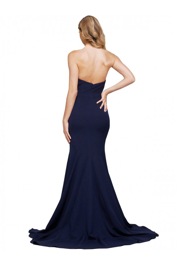 Discount Sleeveless Dark Navy Low Back A-Line Sweetheart Stretch Crepe Prom Dress Canada