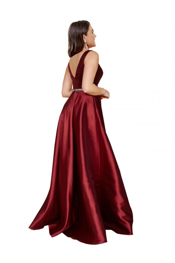 Discount Sleeveless Burgundy V-Back A-Line V-Neck Plus Size Formal Prom Dress Canada