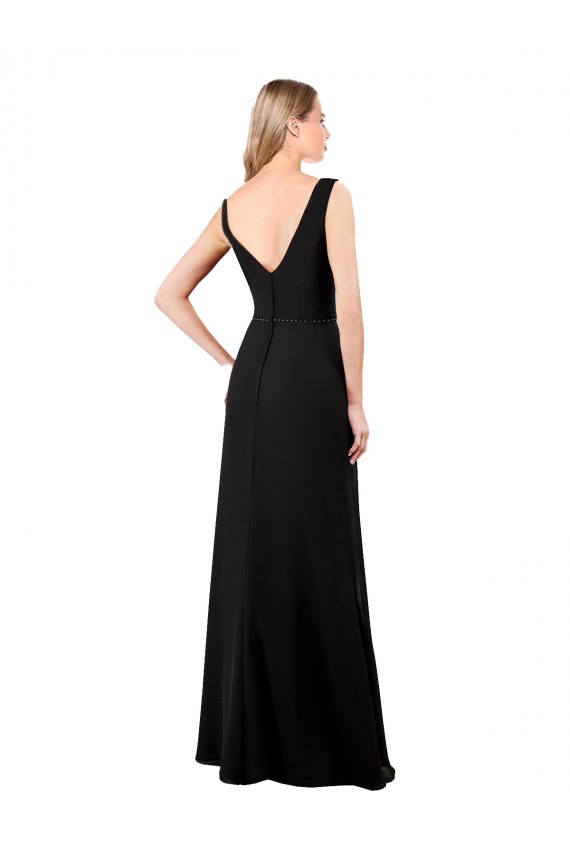 Discount Sleeveless Black V-Back A-Line V-Neck Soft Chiffon Prom Dress Canada