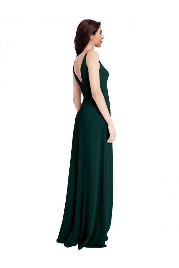 Discount Sleeveless Midnight Green V-Back A-Line V-Neck Stretch Crepe Prom Dress Canada