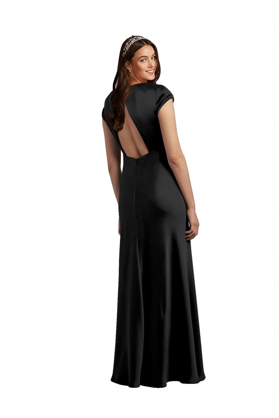 Discount Cap Sleeves Black Keyhole Back A-Line V-Neck Prom Dress Canada