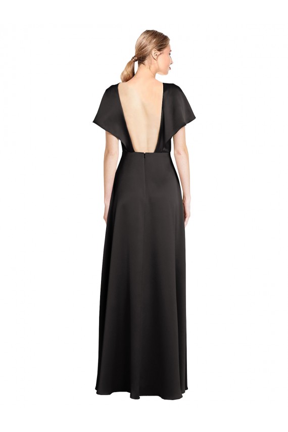 Discount Cap Sleeves Black Open Back A-Line V-Neck Prom Dress Canada
