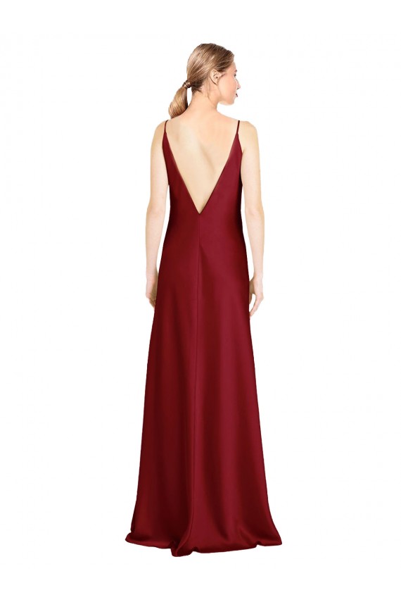 Discount Sleeveless Burgundy V-Back A-Line Stretch Satin V-Neck Black Tie Prom Dress Canada