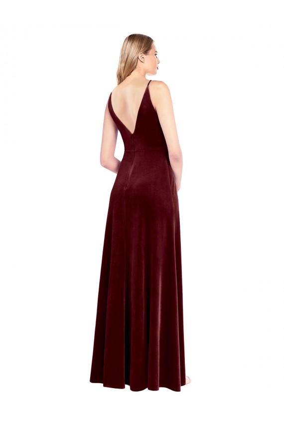 Discount Sleeveless Burgundy V-Back A-Line V-Neck Black Tie Prom Dress Canada