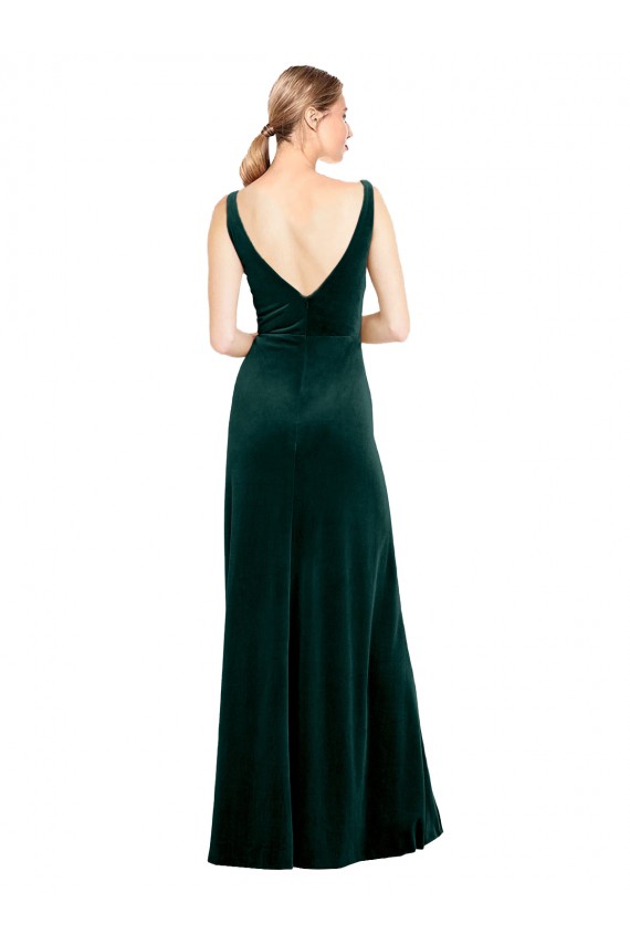 Discount Sleeveless Dark Green V-Back A-Line V-Neck Black Tie Prom Dress Canada