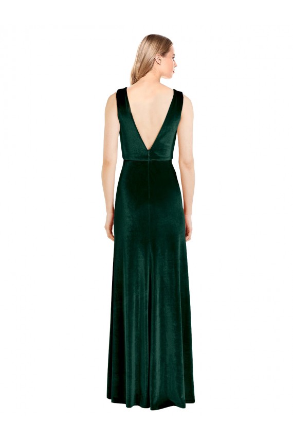 Discount Sleeveless Dark Green V-Back A-Line V-Neck Prom Dress Canada