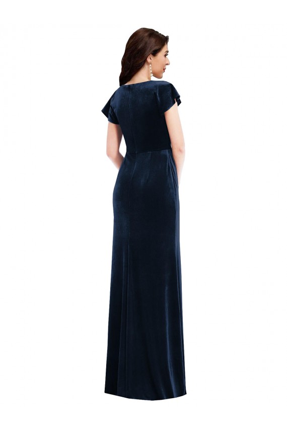 Discount Flutter Sleeves Dark Navy A-Line V-Neck Prom Dress Canada