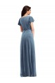 Discount Flutter Sleeves Dusty Blue A-Line V-Neck Black Tie Prom Dress Canada