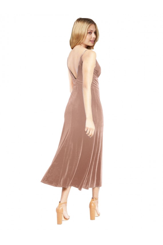 Discount Sleeveless Pink V-Back A-Line V-Neck Stretch Velvet Prom Dress Canada