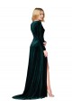 Discount Long Sleeves Dark Green A-Line V-Neck Black Tie Prom Dress Canada