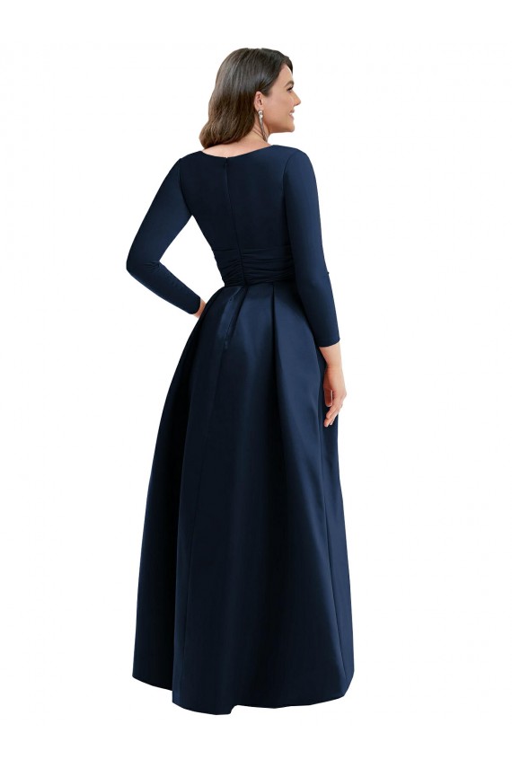 Discount Long Sleeves Dark Navy Ball Gown V-Neck High Low Plus Size Prom Dress Canada