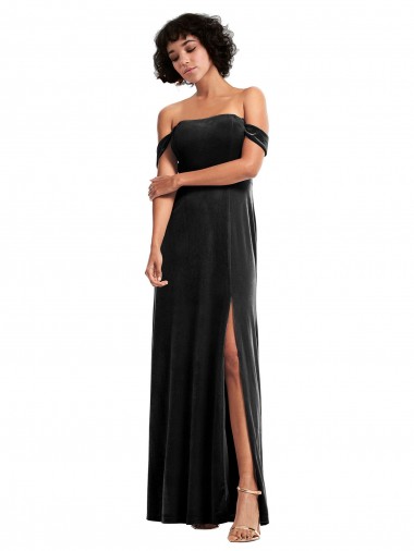 Discount Sleeveless Black A-Line Strapless Stretch Velvet Prom Dress Canada