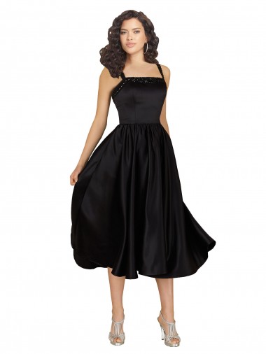 Discount Sleeveless Black A-Line Square Neck Satin Prom Dress Canada