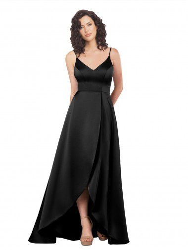 Discount Sleeveless Black Low Back A-Line V-Neck High Low Prom Dress Canada