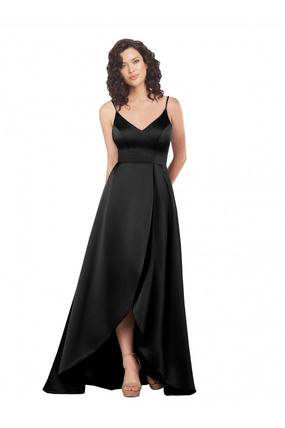 Discount Sleeveless Black Low Back A-Line V-Neck High Low Prom Dress Canada