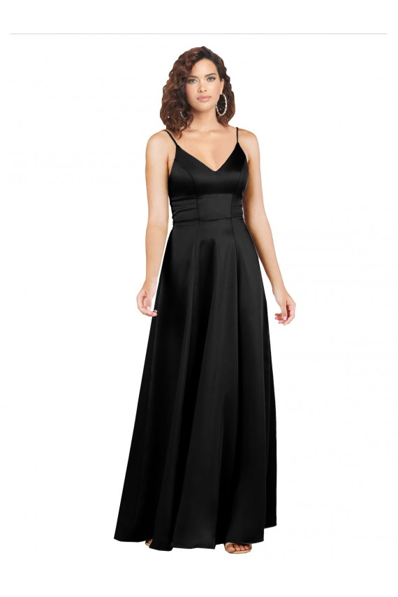 Discount Sleeveless Black V-Back A-Line V-Neck Prom Dress Canada
