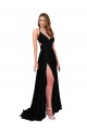 Discount Sleeveless Black Open Back A-Line V-Neck Black Tie Prom Dress Canada