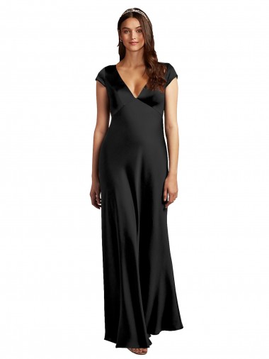 Discount Cap Sleeves Black Keyhole Back A-Line V-Neck Prom Dress Canada