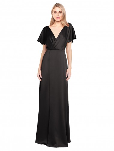 Discount Cap Sleeves Black Open Back A-Line V-Neck Prom Dress Canada