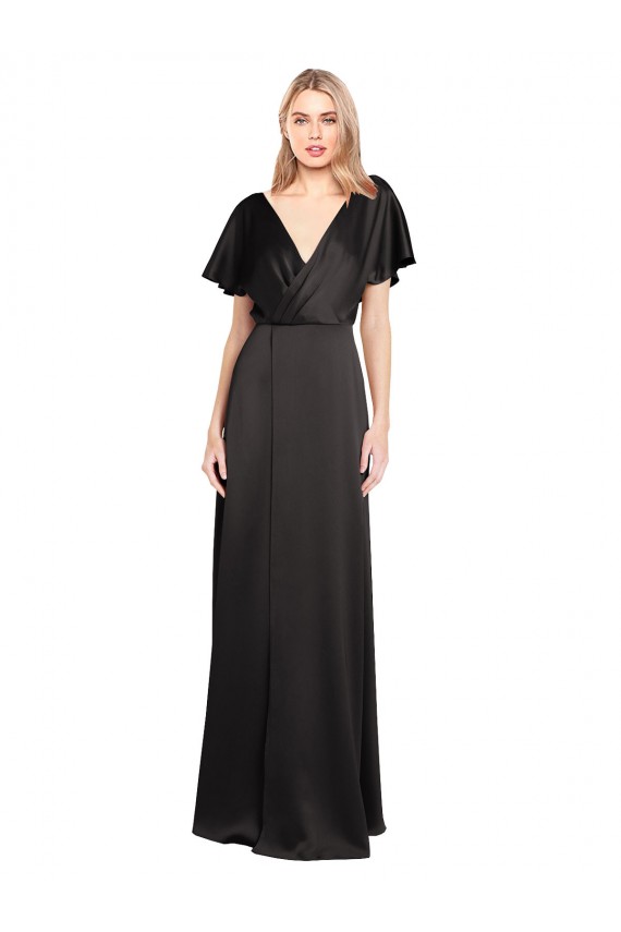 Discount Cap Sleeves Black Open Back A-Line V-Neck Prom Dress Canada