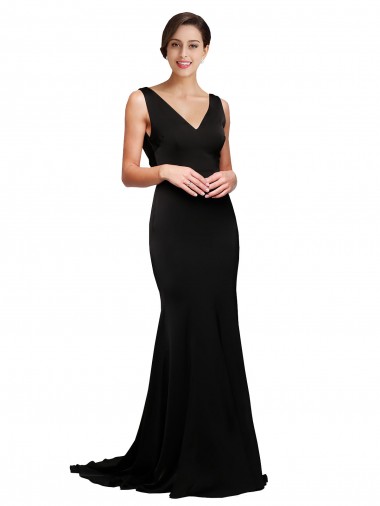 Discount Sleeveless Black Low Back A-Line V-Neck Silk like Satin Prom Dress Canada
