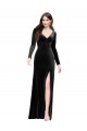 Discount Long Sleeves Black V-Back Column V-Neck Prom Dress Canada