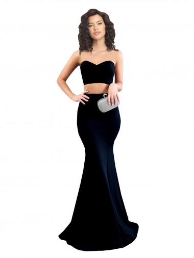 Discount Sleeveless Black Low Back Mermaid High Neck Stretch Crepe Prom Dress Canada